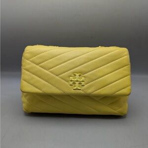 Tory Burch Kira Chevron Quilted Leather Flap Bag Yellow Crossbody Authentic